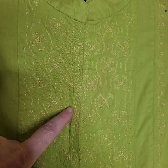 THE J PETERMAN COMPANY chartreuse green embroidered long sleeve dress XS - Picture 5 of 11